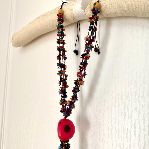 Panama Artisan Handmade Multi Colour Nut Beaded Adjustable String Necklace - Picture 14 of 15